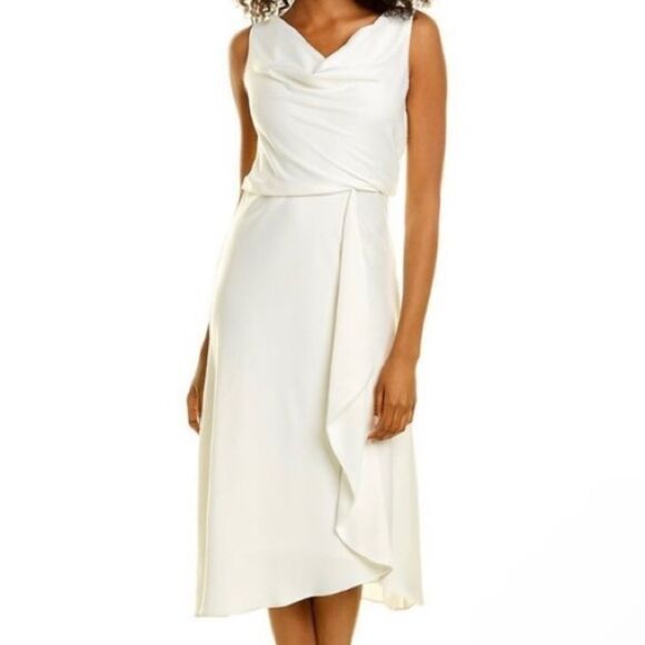 Melonie T Ivory Dress Women’s Size 8 Cowl Neck Flowy Silky Elegant NWT - Picture 1 of 15